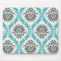 blue grey and cream elegant damask mousemat