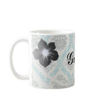 blue grey and cream elegant damask coffee mug