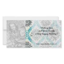 blue grey and cream elegant damask photo card template