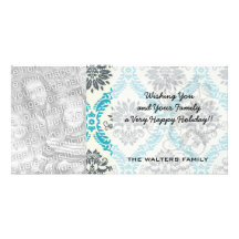 blue grey and cream elegant damask photo card template