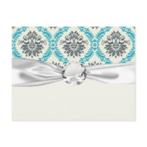 blue grey and cream elegant damask post card