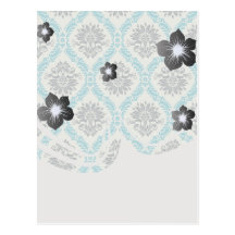 blue grey and cream elegant damask postcards