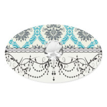 blue grey and cream elegant damask sticker