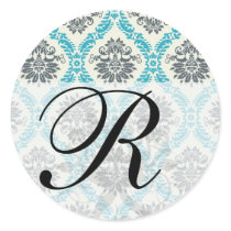blue grey and cream elegant damask sticker