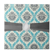 blue grey and cream elegant damask tiles