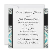 blue grey and ecru cream elegant damask personalized invite
