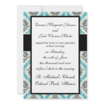 blue grey and ecru cream elegant damask personalised invites