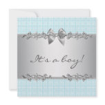 Blue Grey Checks Boy Shower invitations