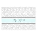 Blue Grey Damask RSVP Wedding Card Personalized Announcements