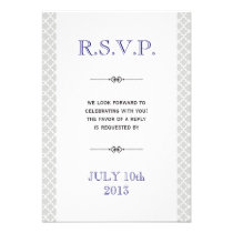 Blue grey Moroccan tile ampersand wedding response invitations