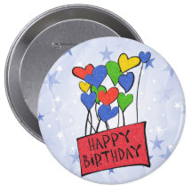 Blue Happy Birthday Balloons Button