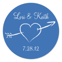 Blue Heart and Arrow Round Sticker