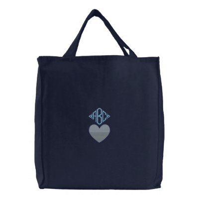 Blue Heart Custom Monogrammed Embroidered Bag by mothersdaytshirts