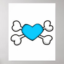 blue heart Skull and Crossbones Posters