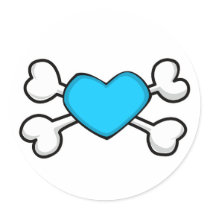 blue heart Skull and Crossbones Round Sticker