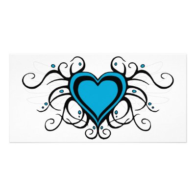Blue Heart Swirls Customized Photo Card by QueenHare