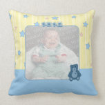Blue Heart Teddy Bear Photo Throw Pillow