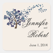 Blue Heart Tree on Ivory Envelope Seal Stickers