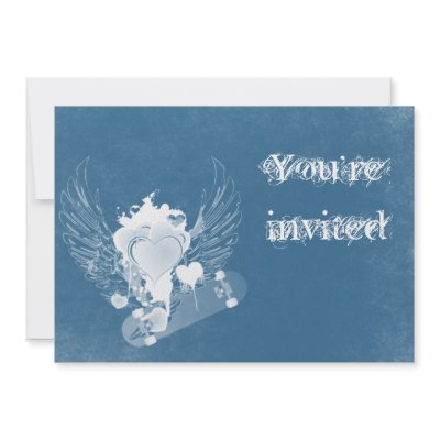 Blue Heart with Angel Wings Invitation by BlayzeInk