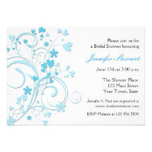 Blue Hearts and Flowers Flourish Bridal Shower Custom Invites