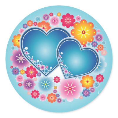Blue hearts round sticker by Astulia