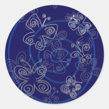 Blue Henna Flies Round Sticker