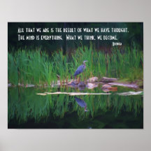Blue Heron Buddha Quote Inspirational Poster