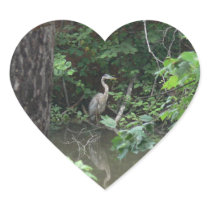 Blue Heron with Reflection on Water Heart Stickers