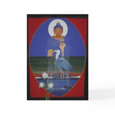 Blue Heron Zen Centre greeting card by SisterTQ