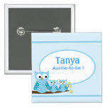Blue Hoot Owls Baby Shower Name Tag Button