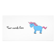Blue horse with pink mane custom photo card