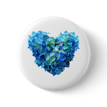 Blue Hydrangea Heart Pinback Buttons