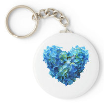 Blue Hydrangea Heart Keychains