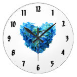 Blue Hydrangea Heart Round Wallclock