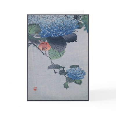 Blue Hydrangea Japanese Woodcut with Verse Cards