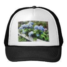Blue Hydrangea on White Fence Mesh Hat