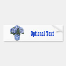 Blue Hydrangeas in a Floral Ceramic Pot Bumper Stickers