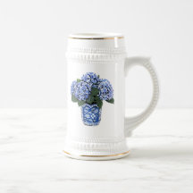 Blue Hydrangeas in a Floral Ceramic Pot Mug