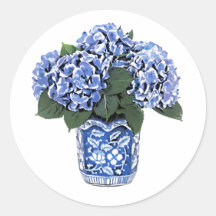 Blue Hydrangeas in a Floral Ceramic Pot Sticker