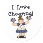 Blue I Love Cheering Round Stickers
