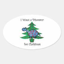 Blue I want a dinosaur for christmas Oval Stickers