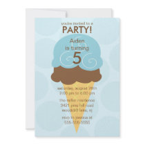 Blue Ice Cream Cone Birthday Invitation