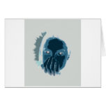 Blue inverted face with hand over mouth greeting card