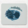 Blue inverted face with hand over mouth mousepads