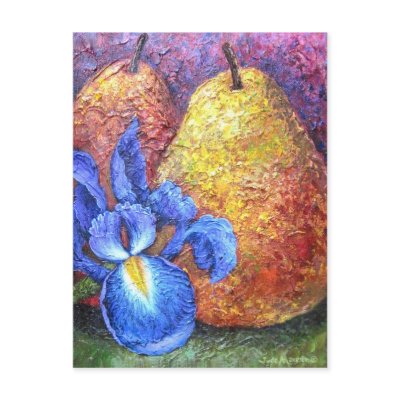 Blue Iris And Fruit Pear Painting Art - Multi by JUDERM
