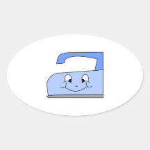Blue Iron Cartoon. On White. Oval Stickers