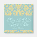 Blue Ivory Vintage Damask Wedding Save the Date Fridge Magnets