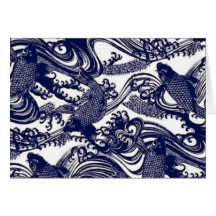 Blue Japanese Tattoo Koi Fish Pattern Greeting Cards
