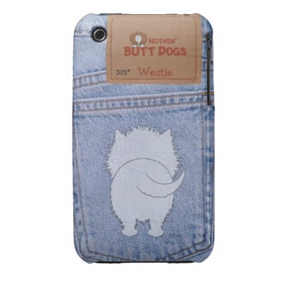 Blue Jean Westie Butt Iphone 3 Case by NothinButtDogs