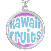Blue Kawaii Fruits Text on Purple Starburst Custom Jewelry
